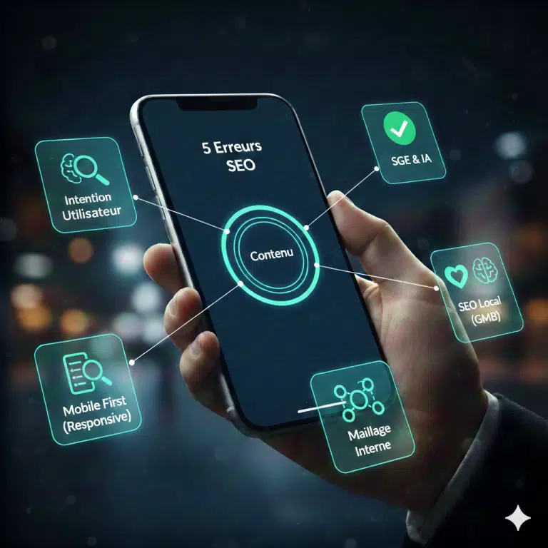 Smartphone : infographie sur les 5 erreurs SEO et l'intention utilisateur en 2026.