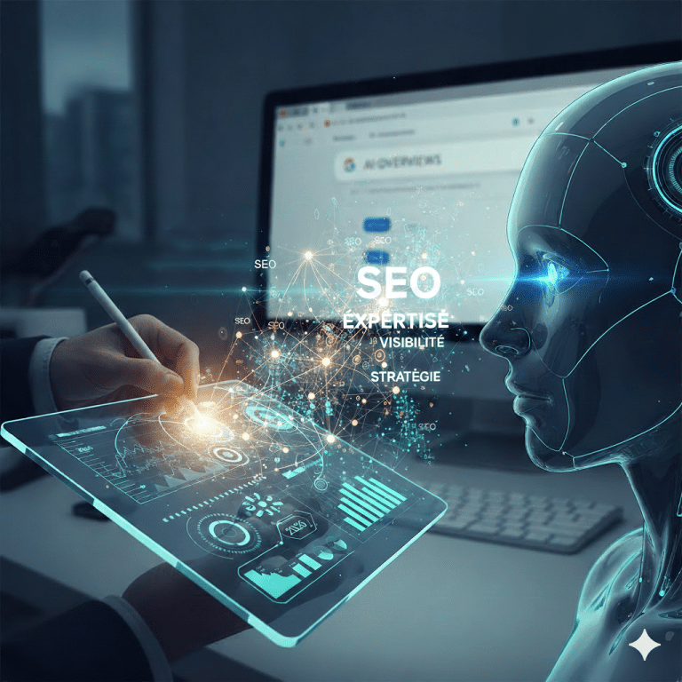 Analyse de données SEO sur tablette transparente : expertise et stratégie.