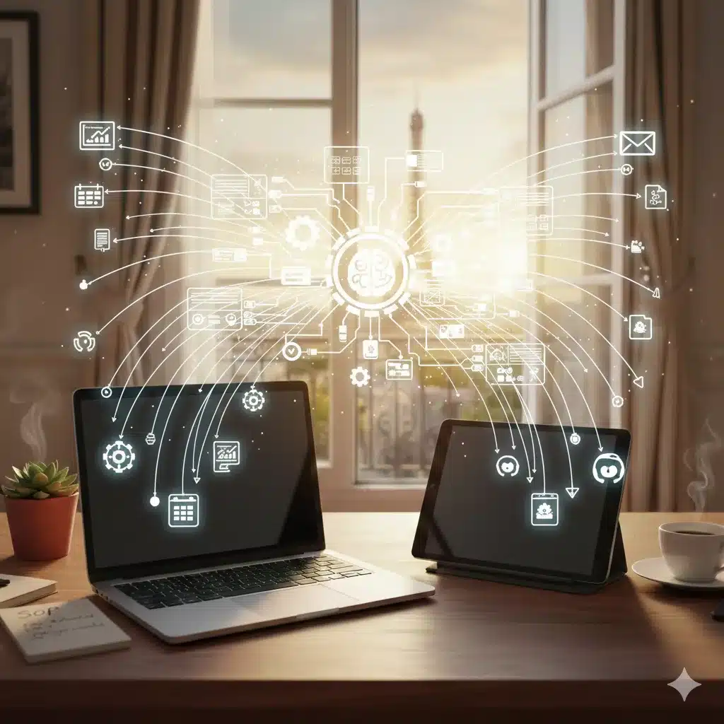 Flux d'icônes digitales : les services sur mesure de CJ Assistante Virtu’elle.