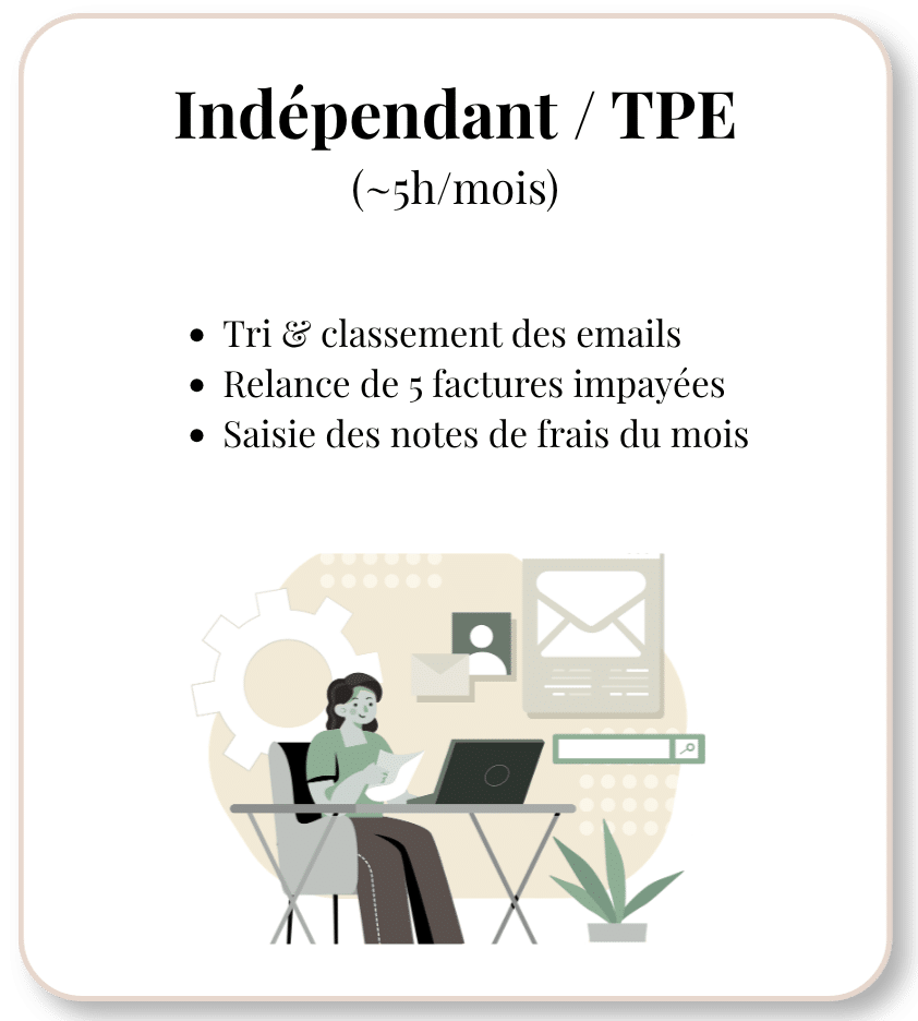 Exemple de gestion administrative pour TPE et indépendant par CJ Assistante Virtu'elle : tri d'emails, relance de factures et notes de frais.